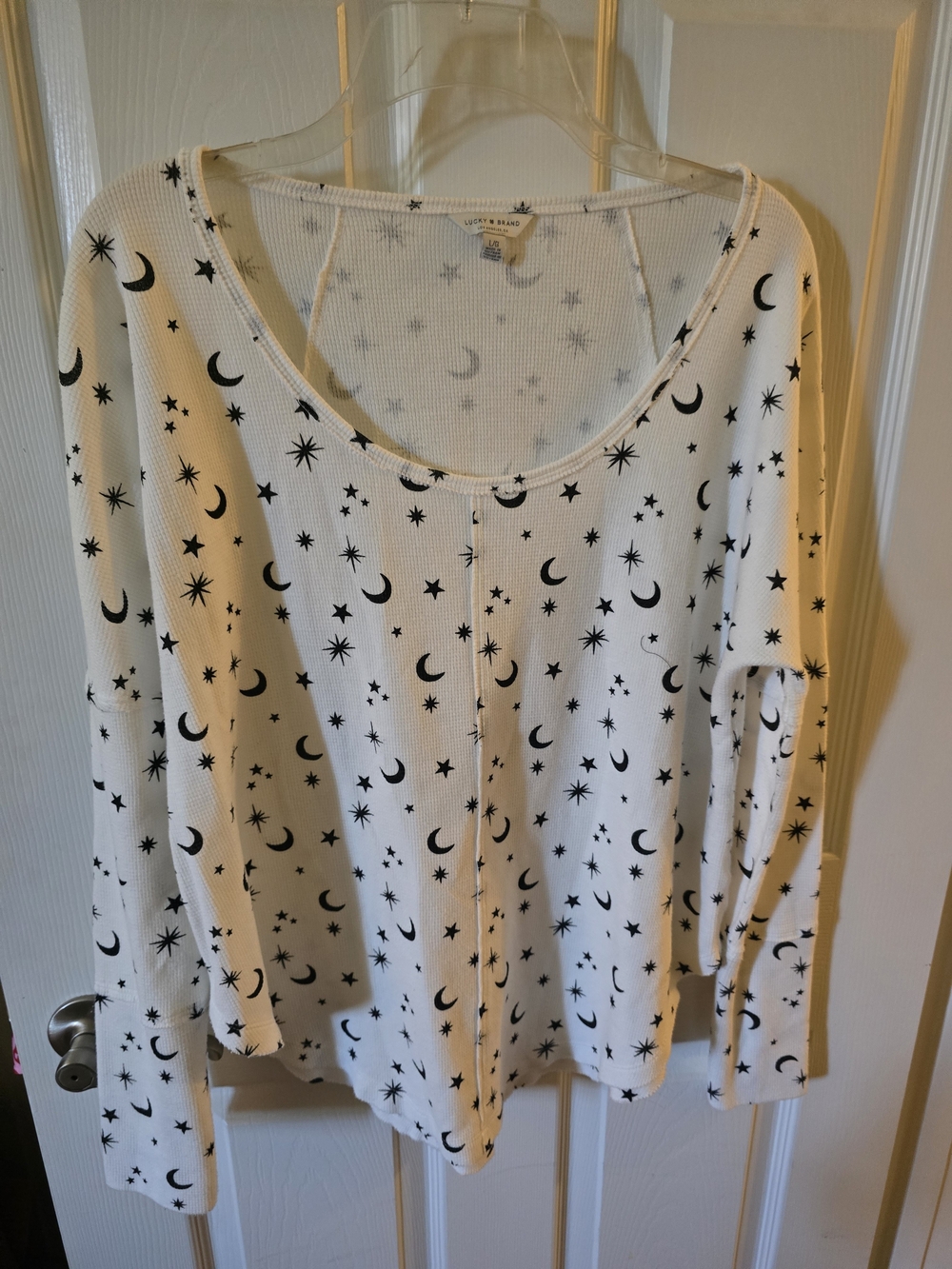 Lucky Brand White Thermal Top with Black Celestial Print